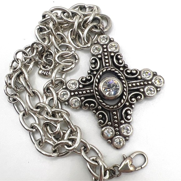 Brighton Chunky Cross Necklace Retired Glimmer Crystal Pendant Silver Tone 16" - Picture 4 of 9
